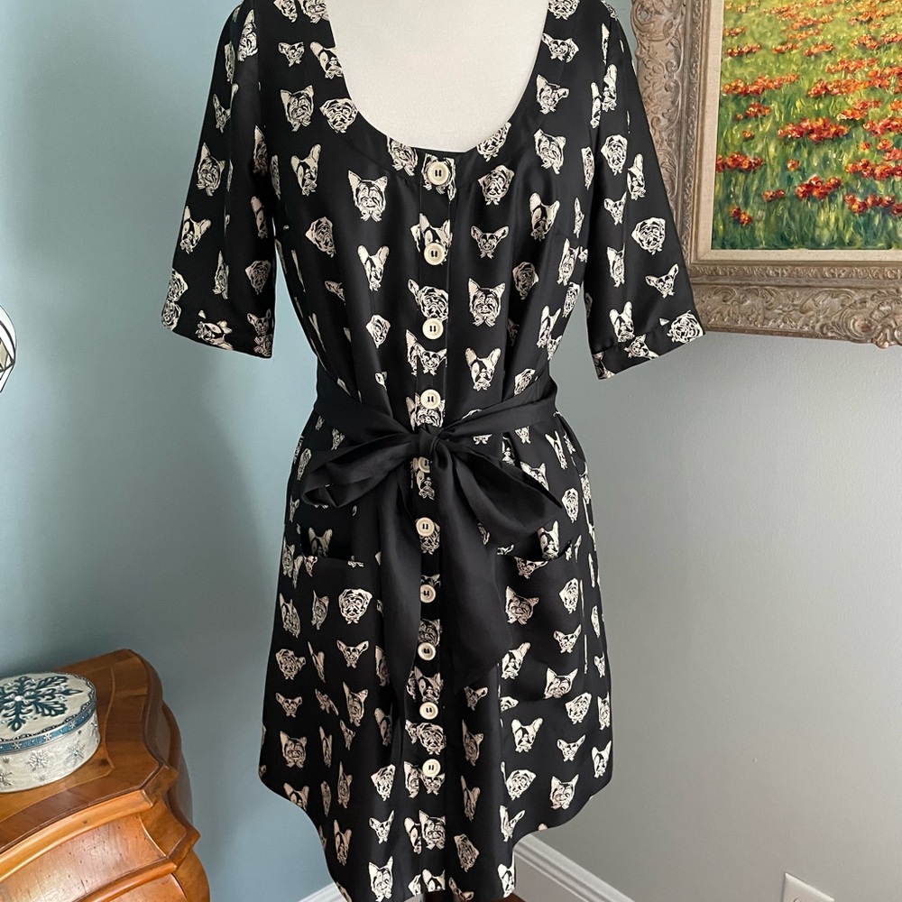 Pups on Parade silk dress, Maeve for Anthropologie, size Small